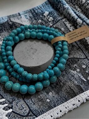 Turquoise Gemstone Beaded Stretch Bracelet Set